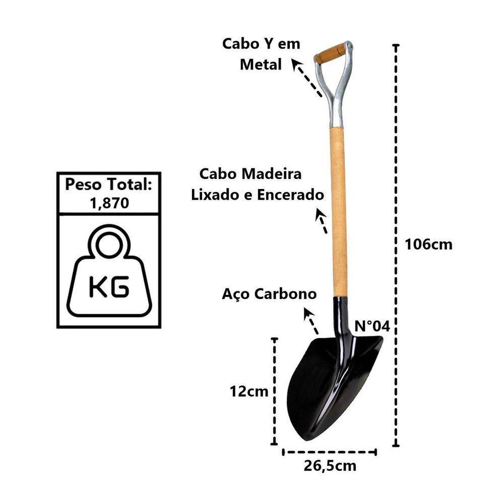 Pá De Bico Em Aço Carbono Com Cabo Y De Metal N04 106cm - 2