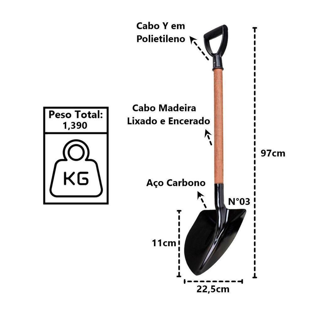 Pá De Bico Em Aço Carbono Com Cabo Y Polietileno N03 97cm - 2