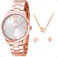 Relogio Feminino Aço Inox + Brincos + Colar Strass + Caixa - 2