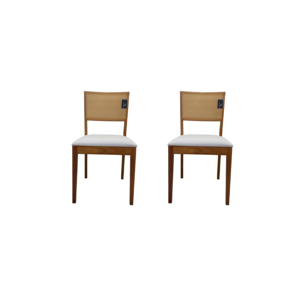 Kit 2 Cadeira íris Estofada Madeira Maciça Eucalipto Linho Branco - 1