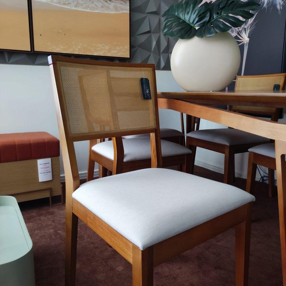 Kit 2 Cadeira íris Estofada Madeira Maciça Eucalipto Linho Branco - 6