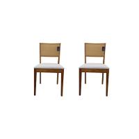 Kit 2 Cadeira íris Estofada Madeira Maciça Eucalipto Linho Branco - 1