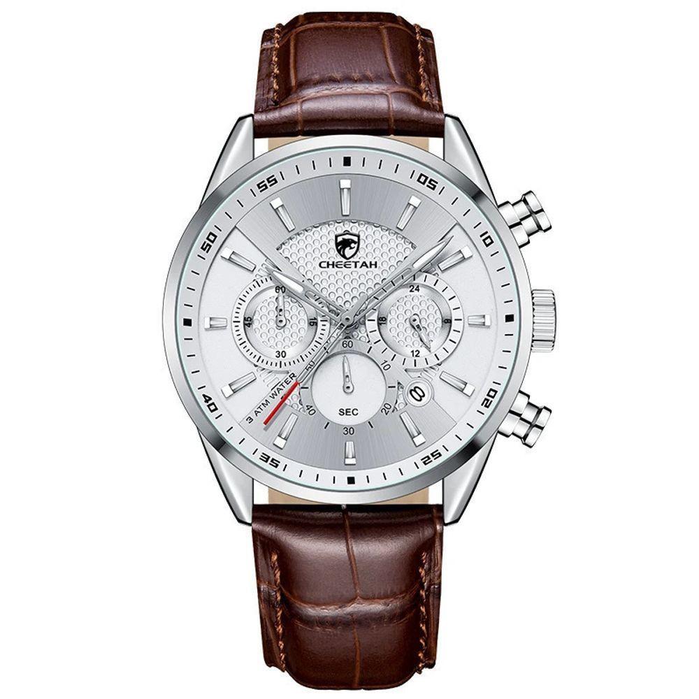 Relógio Quartzo Casual Masculino Impermeável, Data Cheetah Prata - 1