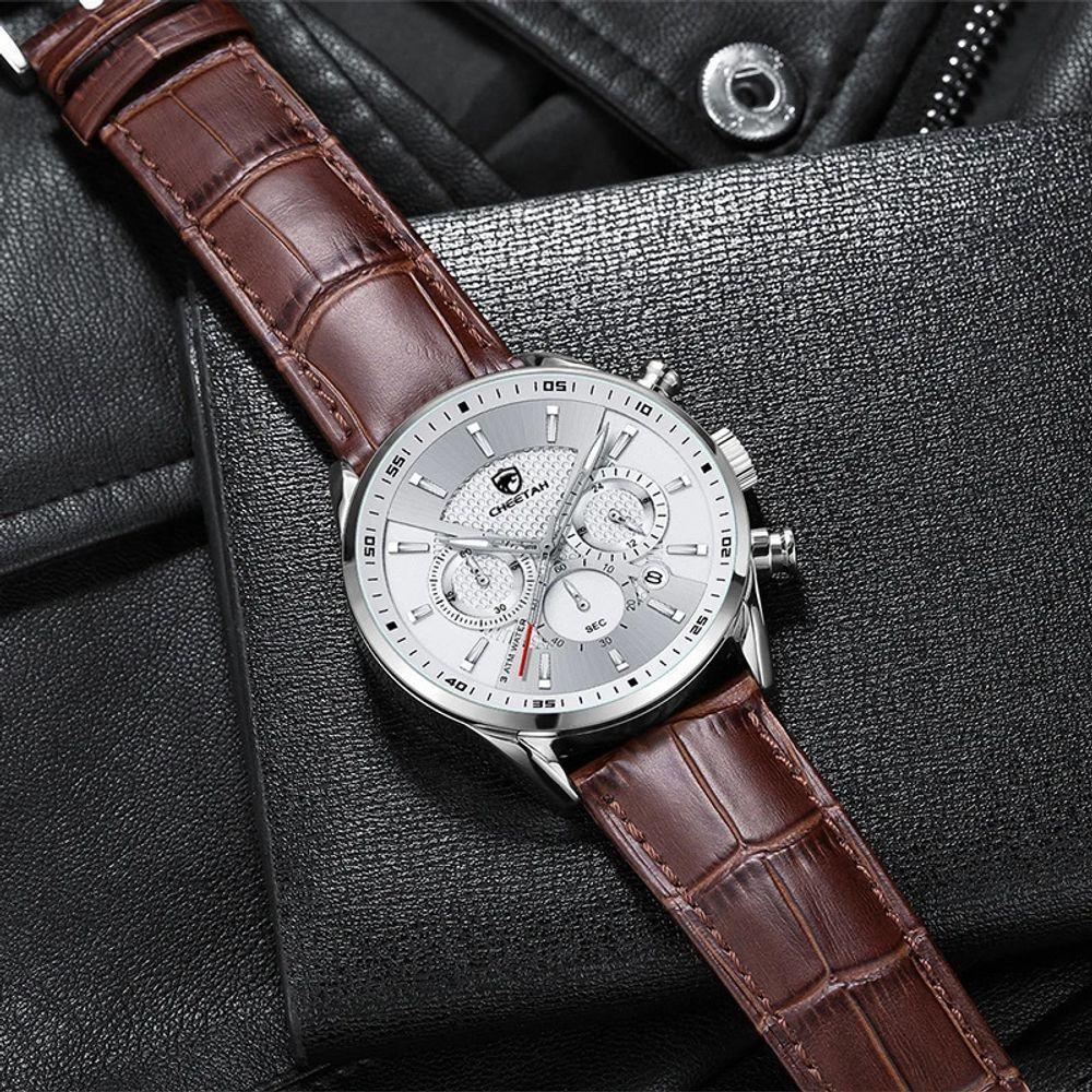 Relógio Quartzo Casual Masculino Impermeável, Data Cheetah Prata - 3