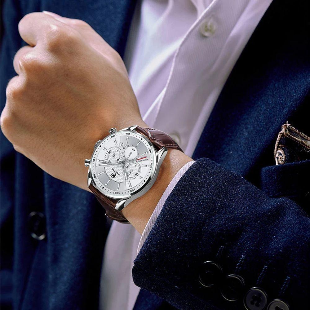 Relógio Quartzo Casual Masculino Impermeável, Data Cheetah Prata - 6