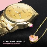 Relogio Feminino Dourado Aço + Colar Coração + Pulseira Qualidade Premium Social Presente Casual - 2