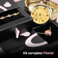 Relogio Feminino Dourado Aço + Colar Coração + Pulseira Qualidade Premium Social Presente Casual - 8