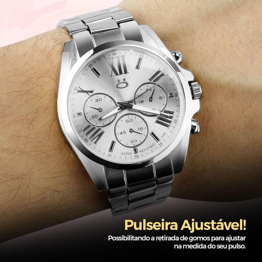 Relógio Feminino Casual Social Aço Inox Prata + Caixa - 4