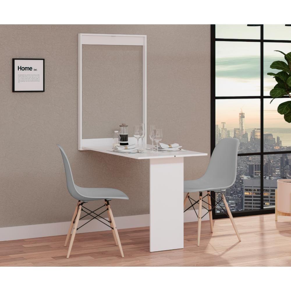 Conjunto De Mesa Dobrável Retrátil 100cm Branca Com 2 Cadeiras Eiffel - Cinza - 1