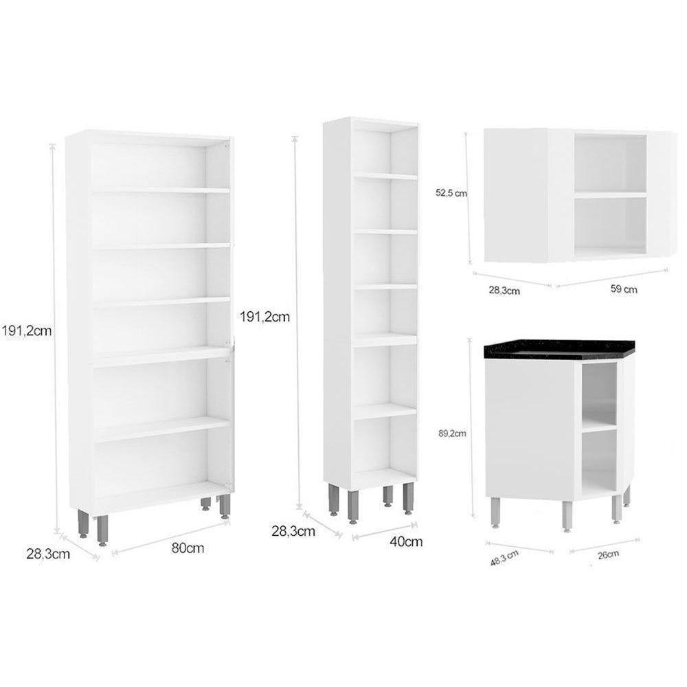 Kit de Cozinha Modulada 8 Peças Evidence  (3 Armários + 3 Balcões + 2 Paneleiros) C8P23 Branco/Preto - Bertolini - 4