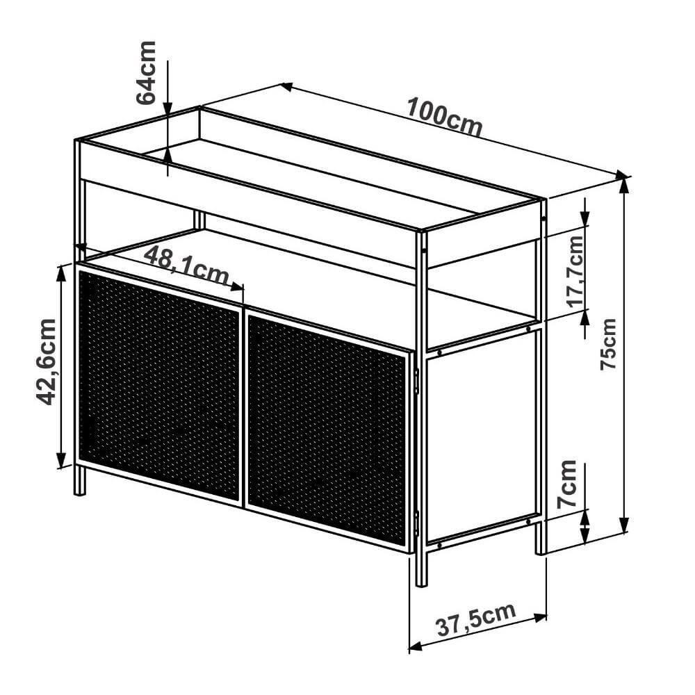 Buffet Bar York 100cm Estrutura Preto Fosco - Vermont - 2