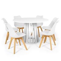 Conjunto Mesa De Jantar Redonda Talia Branca 120cm Com 6 Cadeiras Eiffel Leda - Branco - 1