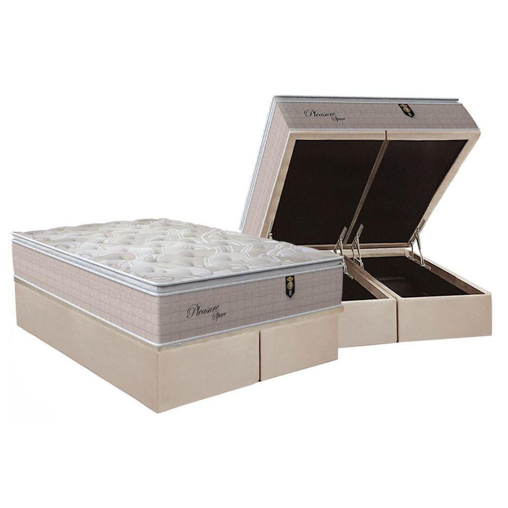 Cama Box Baú Queen: Colchão Molas Orthoflex MasterPocket Ensacadas Pleasure + Base CRC Suede Clean(158x198) - 1