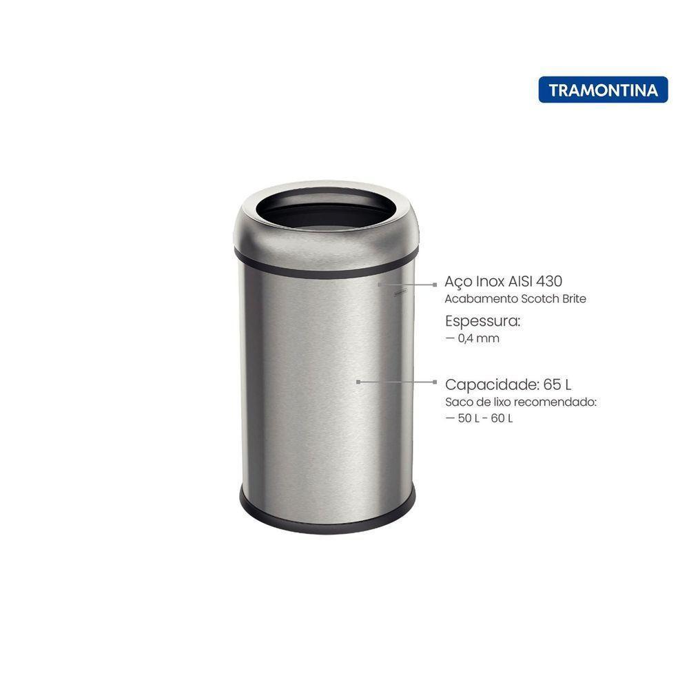 Lixeira Tramontina Friuli Em Aço Inox Com Acabamento Escovado 65 L Sem Tampa Tramontina - 3