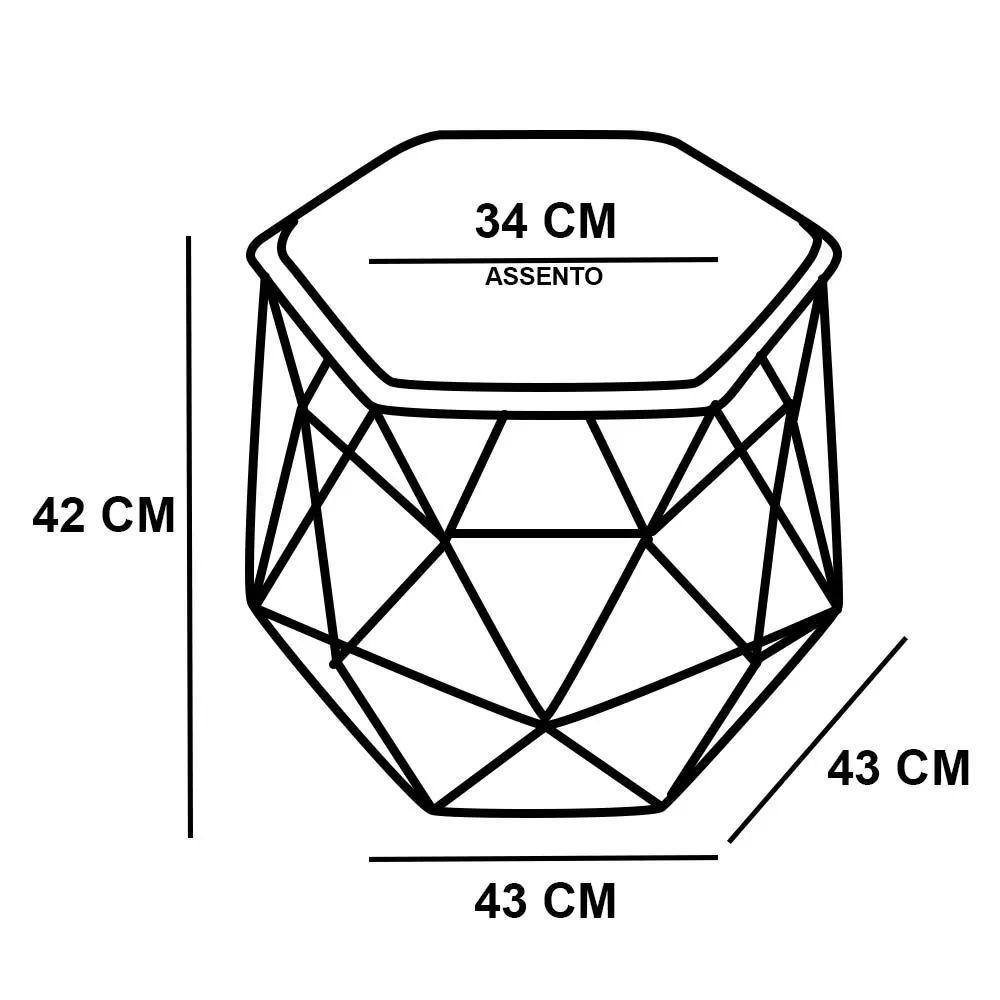 Puff Aramado Hexágono Pelucia Cinza Base Preto - 2