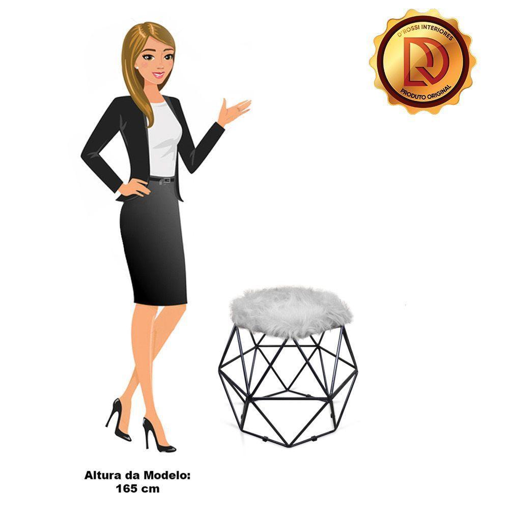 Puff Aramado Hexágono Pelucia Cinza Base Preto - 3