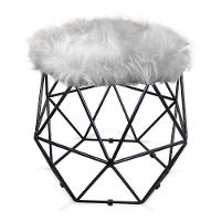 Puff Aramado Hexágono Pelucia Cinza Base Preto - 1