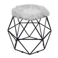 Puff Aramado Hexágono Pelucia Cinza Base Preto