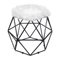 Puff Aramado Hexágono Pelucia Branco Base Preto - 1