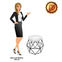 Puff Aramado Hexágono Pelucia Branco Base Preto - 3