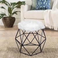 Puff Aramado Hexágono Pelucia Branco Base Preto - 5