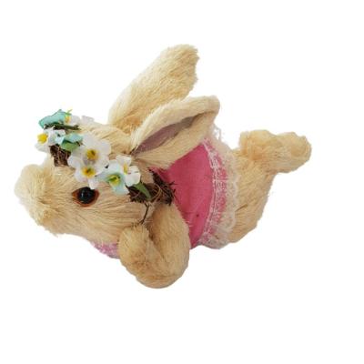 Coelha Deitada Em Sisal Com Vestido Rosa 24cm