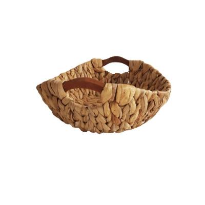 Cesto Bandeja Oval Palha Alça Madeira 40cm X 34cm X 10cm