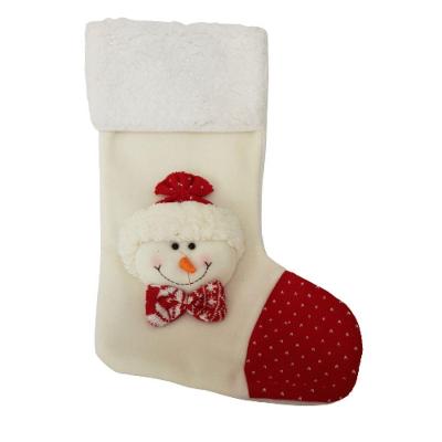 Meia De Natal Pendurar Branca 45cm Com Boneco De Neve 45cm