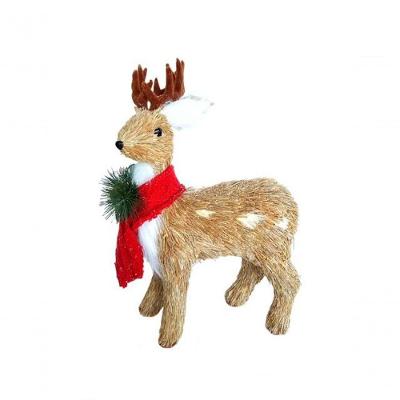 Rena Palha Em Pé De Natal Com Cachecol Vermelho 43Cm Bc621