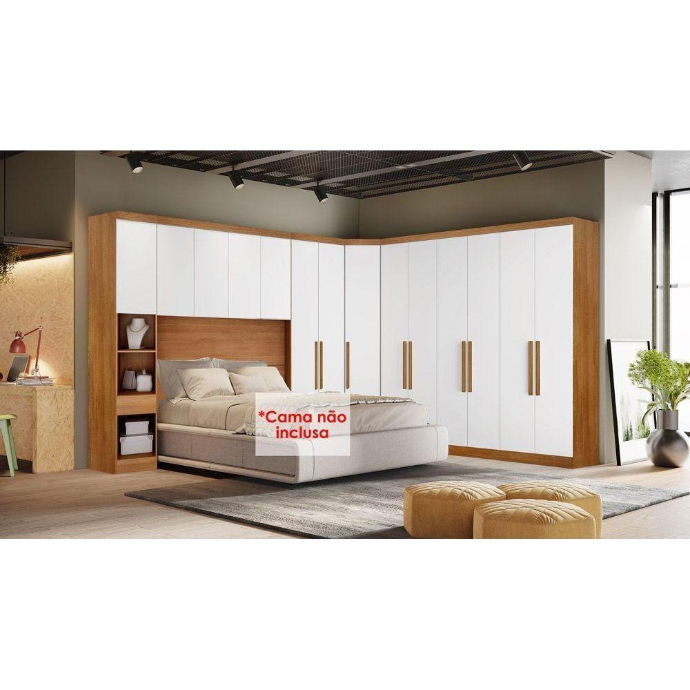 Quarto Rizon 5 Peças (1 Armário Ponte 1 Closet 2 Guarda Roupas 1 Complemento) Freijo Cumaru C- Fendi - 1