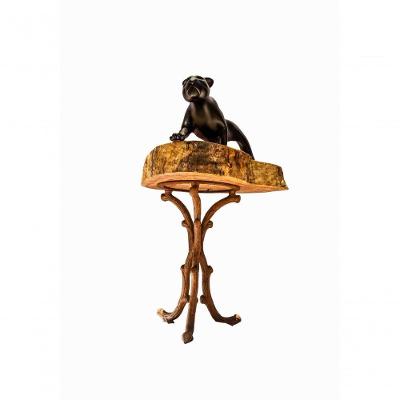 Kit Pé De Mesa Tampo Madeira Pantera 90cm Pronto Artes