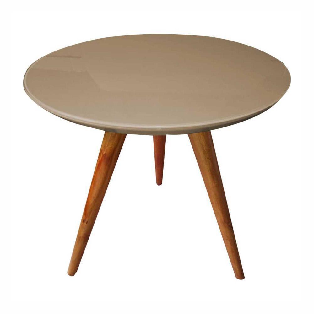 Mesa Lateral Redonda Com Vidro 40x40 Cor Fendi Medida 50 Cm Altura - 1