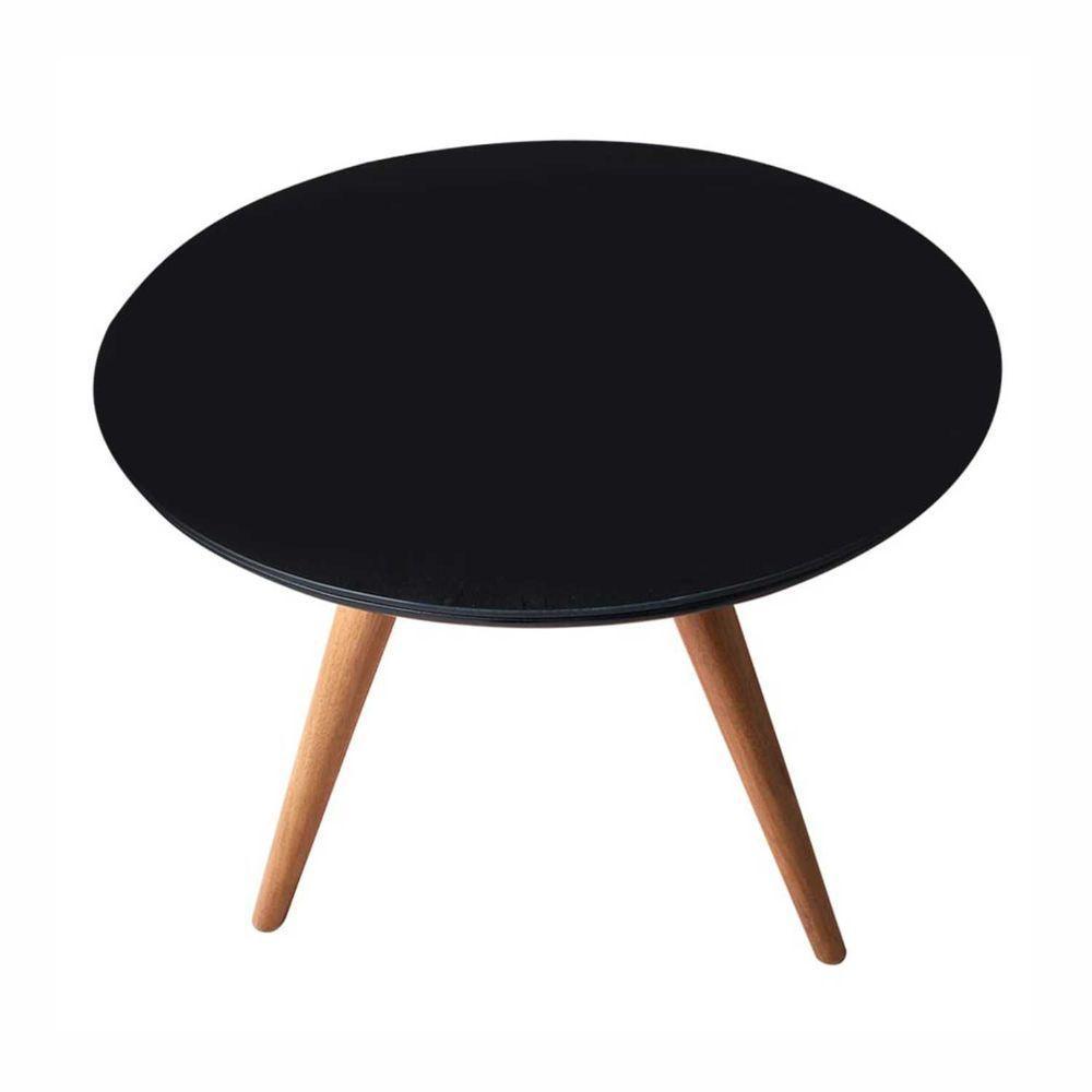 Mesa Lateral Redonda Com Vidro 40x40 Cor Preto Medida 60 Cm Altura - 1