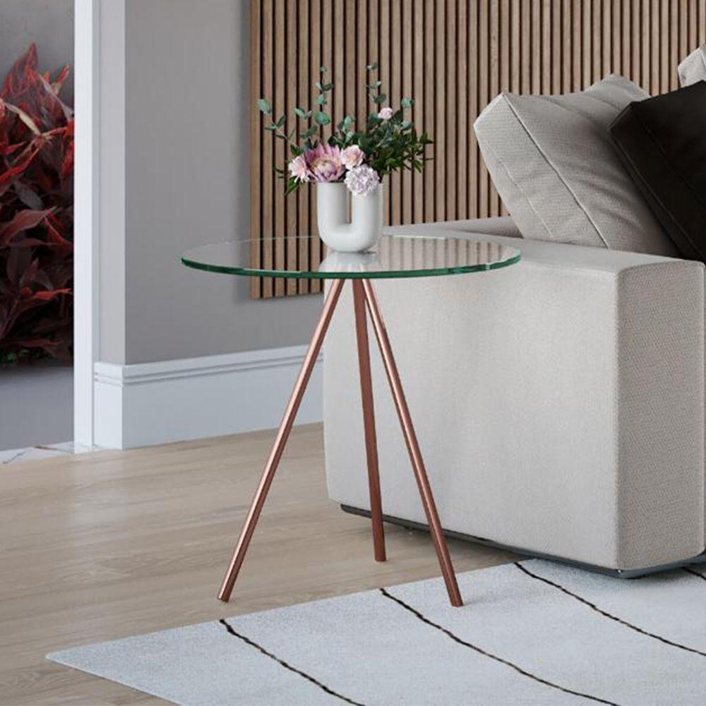 Mesa Lateral Gabriela Wood Tampo Vidro Cobre - Cor: Branco - 2