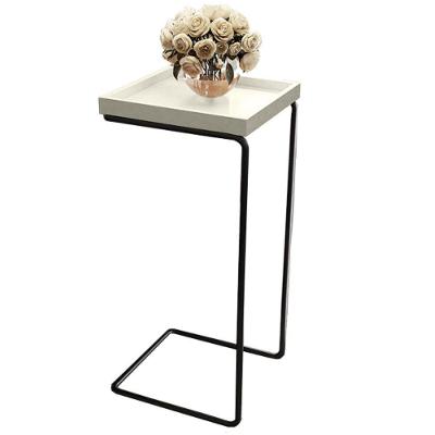 Mesa Apoio Lateral Para Sofá Pé Preto LarFlex Cor:laca Off White