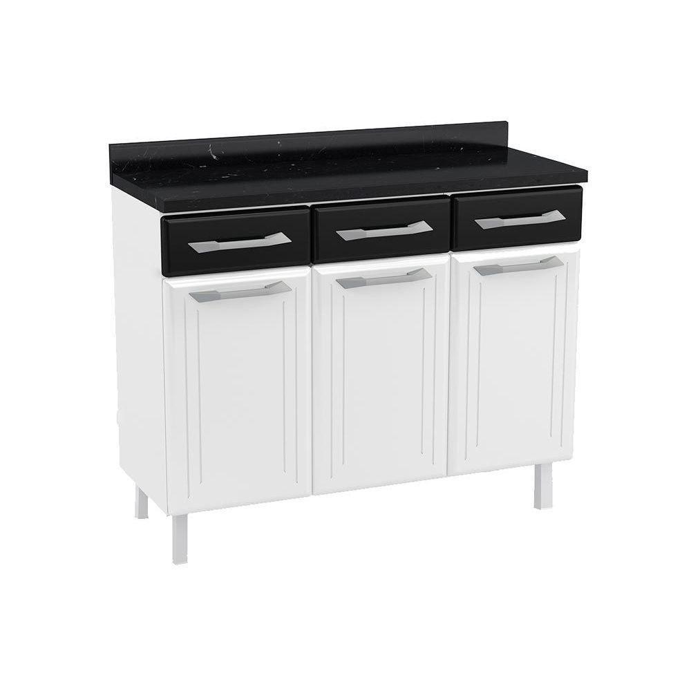 Gabinete de Cozinha Modulado Balcão Topázio 3 Portas e 3 Gavetas c/Tampo 105cm Branco/Preto - Telasul - 1