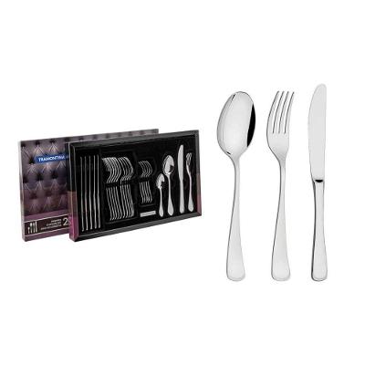 Faqueiro Mônaco Em Aço Inox Com Facas De Mesa Forjadas 6mm Acabamento Alto Brilho 24pçs