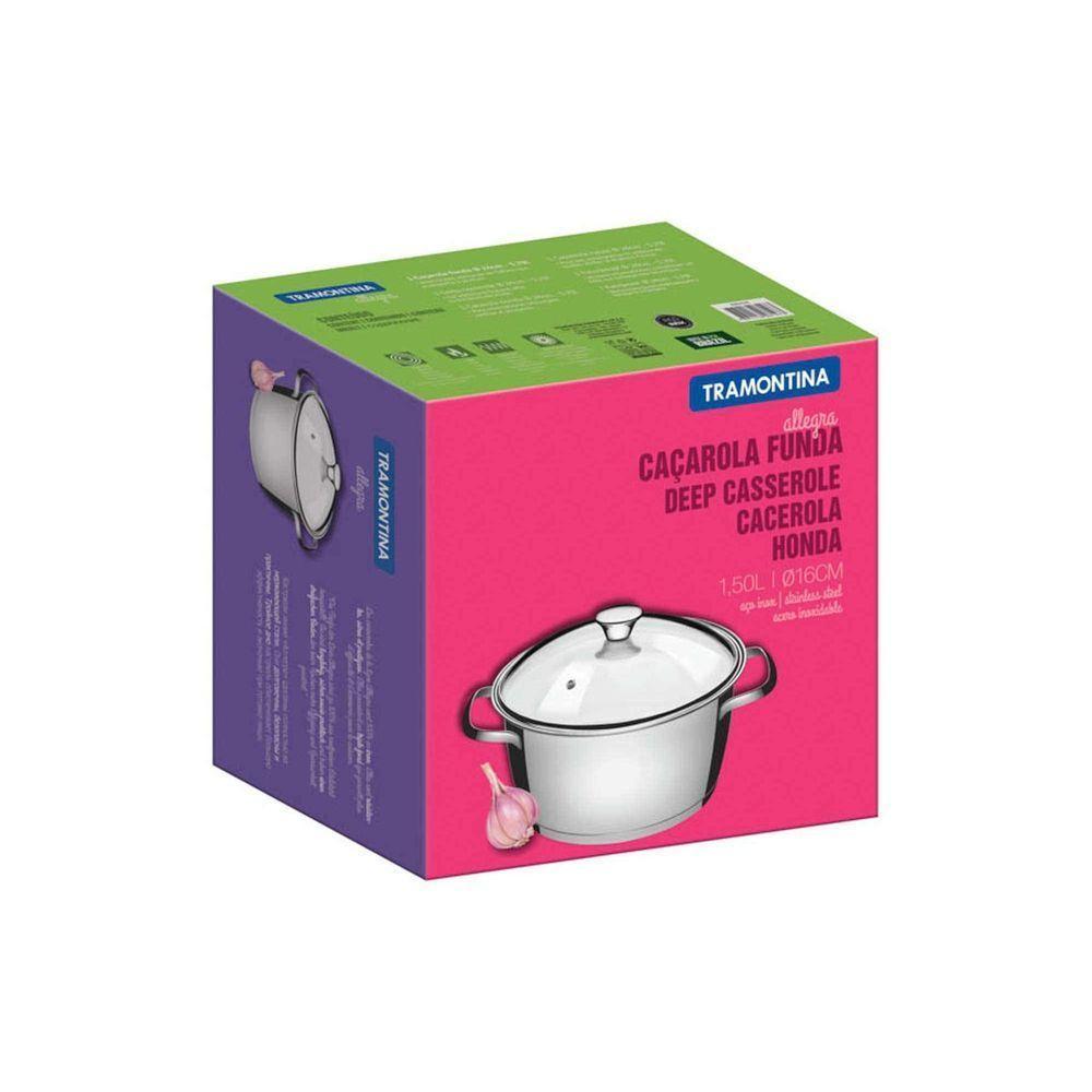 Caçarola Funda Allegra Em Aço Inox Com Fundo Triplo E Tampa De Vidro 16 Cm 1,5 L - 7