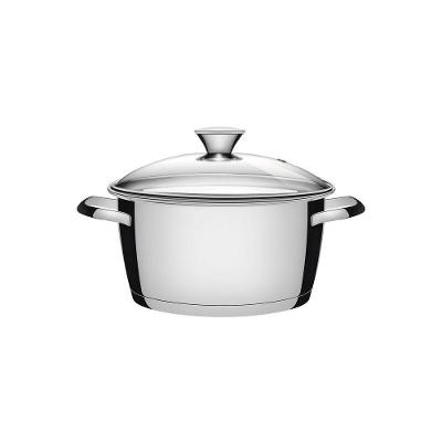Caçarola Funda Allegra Em Aço Inox Com Fundo Triplo E Tampa De Vidro 22 Cm 4,2 L
