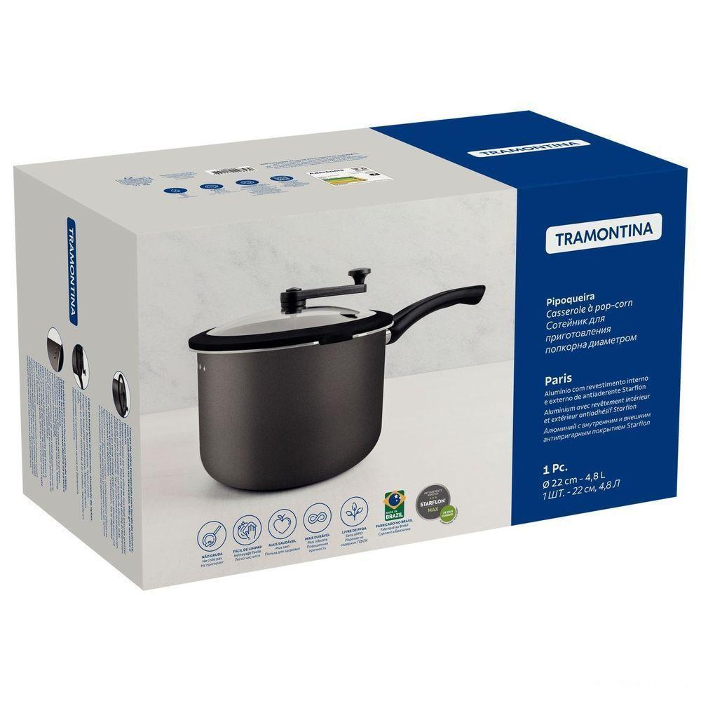 Pipoqueira Paris Antiaderente Starflon Max Chumbo Com Tampa De Vidro 22 Cm 4,8 L - 2