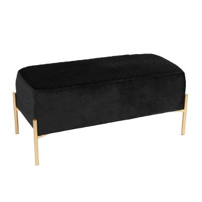 Puff Veludo Preto Matelassê Base Metálica Dourada - D'rossi