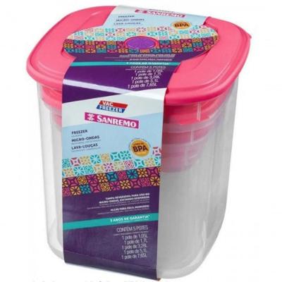Conjunto De Potes Porta Mantimentos 5 Peças Rosa - Sanremo
