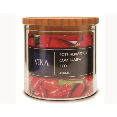 Pote Hermético Vidro Com Tampa Bambu Eco 450 Ml Yoi Vika