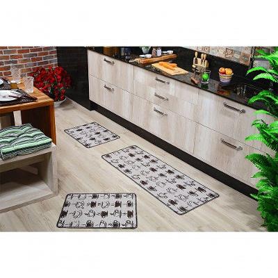 Kit 3pçs Tapete Cozinha Prátik Jacquard Café Bege