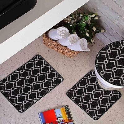Kit Tapete Banheiro 3 Peças Mandala Preto Pratik