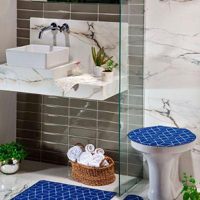 Kit Tapete Banheiro 3 Peças Azul Cubo Pratik