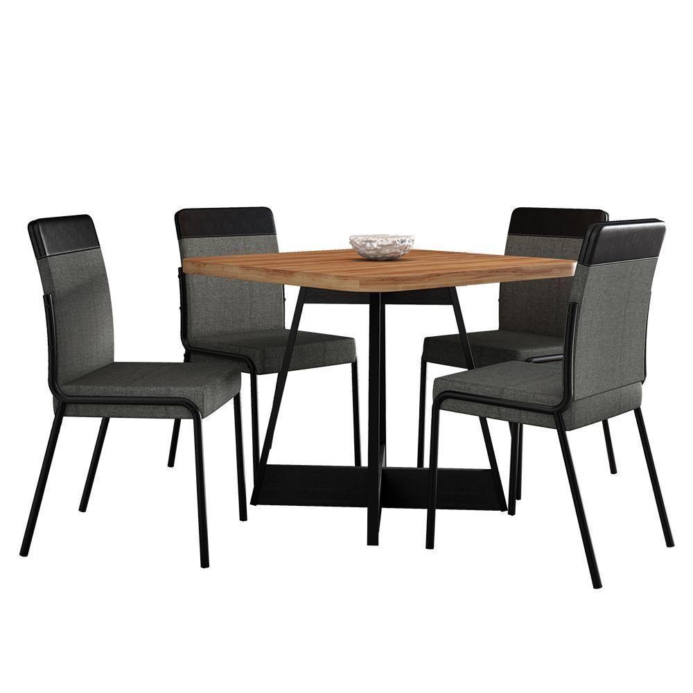 Conjunto Sala De Jantar Seul 4 Cadeiras Carraro Grafite/preto/nogal - 1