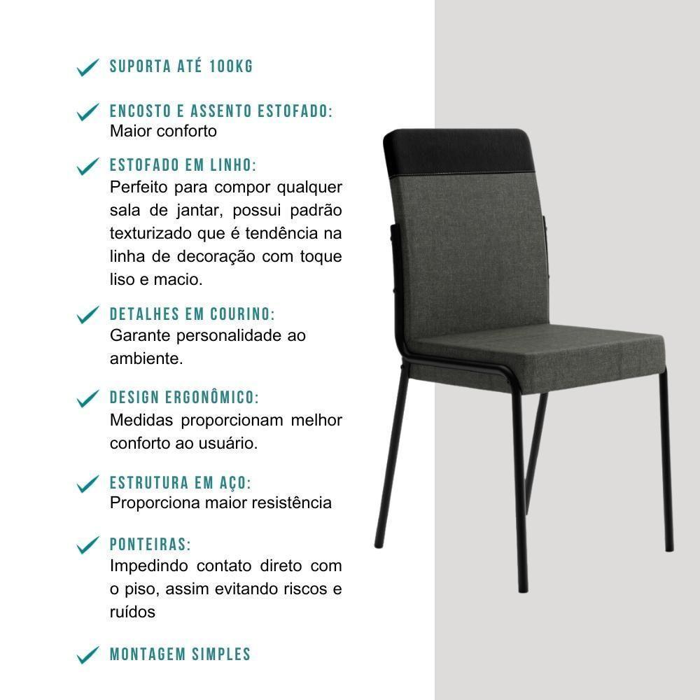 Conjunto Sala De Jantar Seul 4 Cadeiras Carraro Grafite/preto/nogal - 6