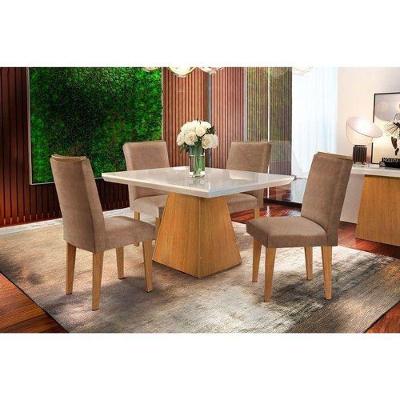 Kit Mesa Luna Tampo 120cm Canto Reto + 4 Cadeiras Lunara Imbuia Chocolate