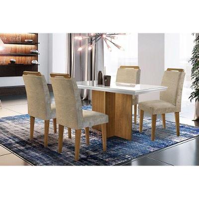 Kit Mesa Berlim Tampo C Vidro 120cm Canto Reto + 4 Cadeiras Imbuia Chocolate